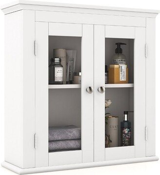 2-Door Bathroom Wall Mount Medicine Cabinet with Tempered Glass & Adjustable Shelf