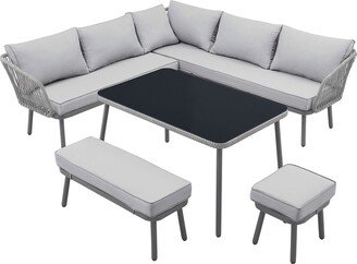 Skylyn Set:2 Sofa,1 Bench,1 Stool/Ottoman,1 Table Patio Set