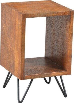 22 Textured Cube Shape Wooden Nightstand with Angular Legs Brown/Black