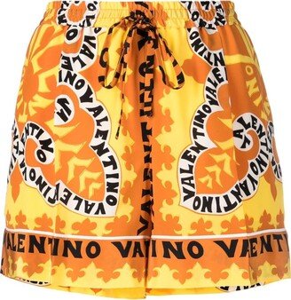 Logo-Print Silk Shorts-AA