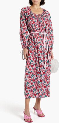 Blossom gathered floral-print cotton midi dress