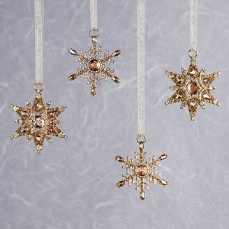 Set of 4 Champagne Glamour Snowflake Ornaments.