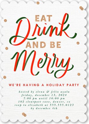 Holiday Invitations: Fun Ribbon Type Holiday Invitation, White, 5X7, Christmas, Pearl Shimmer Cardstock, Scallop