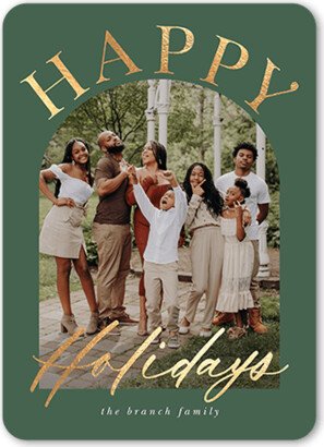 Holiday Cards: Arched Greetings Holiday Card, Green, 5X7, Holiday, Matte, Signature Smooth Cardstock, Rounded