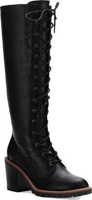 Eleanor Womens Faux Leather Tall Combat & Lace-up Boots