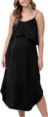 Maternity Nursing Slip Satin Dress Black