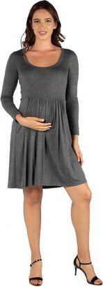 24seven Comfort Apparel Long Sleeve Pleated Masternity Dress-GREY-2X