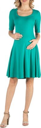 24seven Comfort Apparel Knee Length A Line Elbow Sleeve Maternity Dress