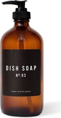 Sweet Water Decor Amber Glass Black Label Dish Soap Dispenser - 16oz