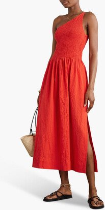 Isa one-shoulder shirred crinkled cotton-voile midi dress