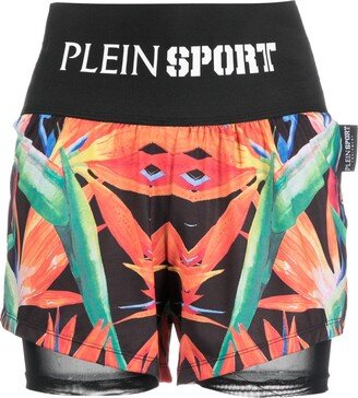 Floral-Print Double-Layered Cotton Running Shorts