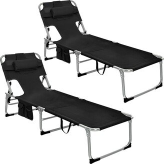 Set of 2 Beach Chaise Lounge Chair Folding Reclining Chair w/ - See Details