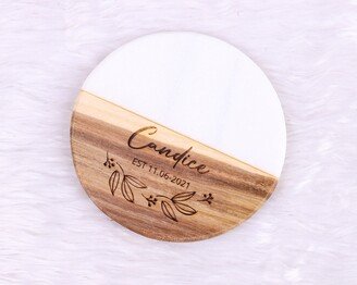 Personalized Marble Wood Bamboo Coaster Wedding Favor Housewarming Gift For Her Bridesmaid Groomsman Bridal Shower Farmhouse Decor Custom