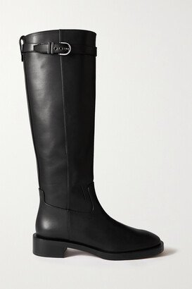 Maverick Buckled Leather Knee Boots - Black