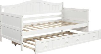 IGEMAN Twin Wooden Daybed with Trundle Bed, Sofa Bed for Bedroom Living Room