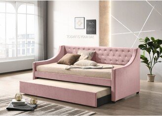 TOSWIN Traditional Slats Twin Velvet Upholstered Daybed & Trundle MDF Panel Button Tufting Sofa Bed