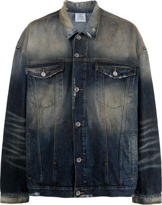 Distressed-Effect Stonewashed Denim Jacket