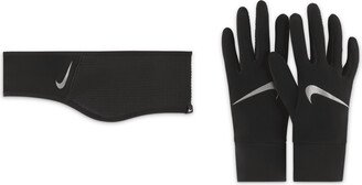 Women's Essential Running Headband and Glove Set in Black