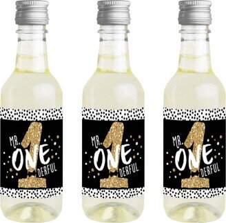 Big Dot Of Happiness 1st Birthday Little Mr. Onederful - Mini Wine Bottle Stickers - Favor Gift 16 Ct