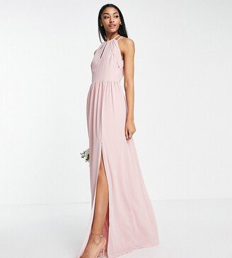 TFNC Tall Bridesmaid strappy back halter neck dress in dusty pink