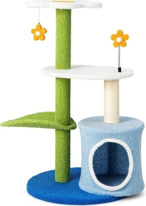 34.5 Inch 4-Tier Cute Cat Tree with Jingling Balls and Condo-Blue