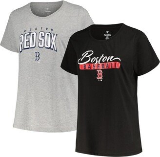 Women's Black, Heather Gray Boston Red Sox Plus Size T-shirt Combo Pack - Black, Heather Gray