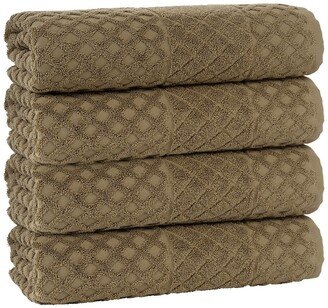 Glossy Turkish Cotton Bath Towel - Olive - Set of 4