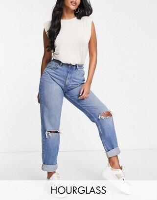 Hourglass high waist 'slouchy' mom jean in stonewash with rips