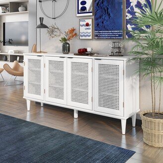 Large Storage Cabinet with Adjustable Shelves and 4 Rattan Doors