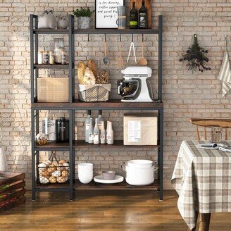 4-Tier Rustic Brown Baker’s Rack with S-Shape Hooks