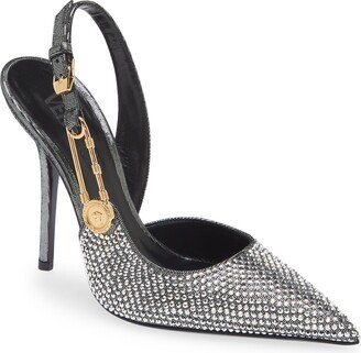 Safety Pin Crystal Slingback Pump