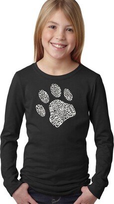 Big Girl's Word Art Long Sleeve T-Shirt - Dog Paw