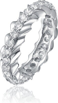 Rachel Glauber Rhodium Plated Oval Cubic Zirconia Band Ring