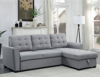 BESTCOSTY Light Grey Linen Sleeper Sectional Sofa with Reversible Storage Chaise