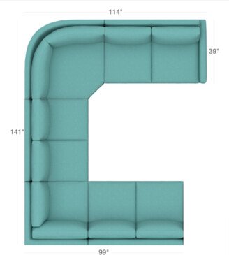 Custom Tuxedo 5pc Sectional Sofa in SEAFOAM