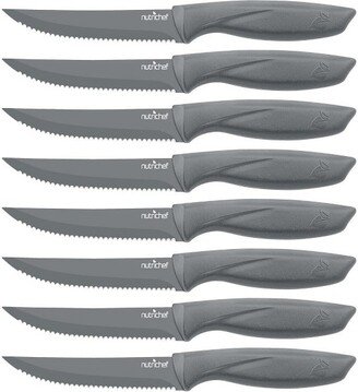 8 Pcs. Steak Knives Set - Non-stick Coating Knives Set with Stainless Steel Blades, Unbreakable knives, Great for BBQ Grill (Gray)