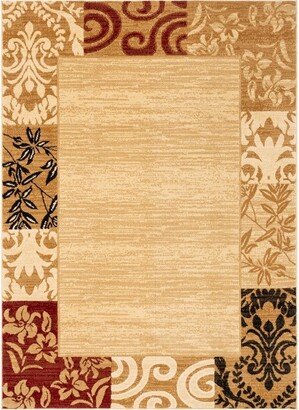 Plain Border Damask Warms Brush Effect Soft 2'7 x 3'11 Ivory Area Rug