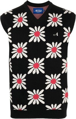 Checkered Floral Sweater Vest-AA