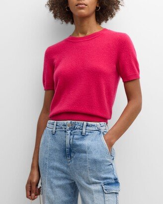 Cashmere Short-Sleeve Cropped Pullover