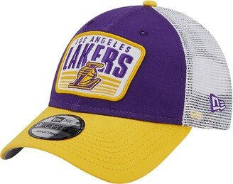 Men's Purple Los Angeles Lakers Two-Tone Patch 9FORTY Trucker Snapback Hat