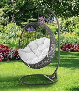 Balmoral Outdoor Grey Rattan with White Cushioned Stand-Alone Hanging Swing Chair