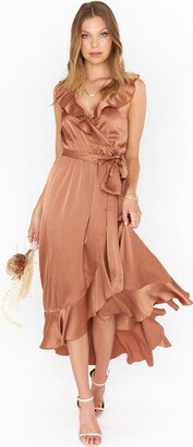 Samantha Ruffle Wrap Dress ~ Copper Luxe Satin