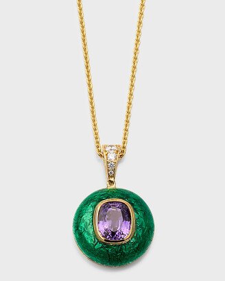 NM Estate Estate 18K Yellow Gold Cushion Pinkish Purple Sapphire and 4 Diamond Enhancer on Cable Chain, 18L