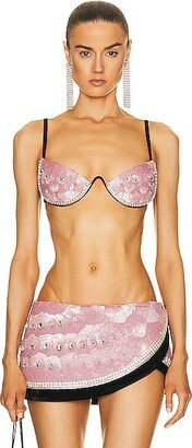 Embroidered Crystal Pailette Watermelon Bra in Pink