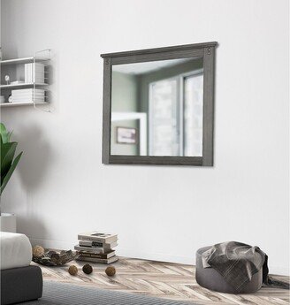 Bristol Rustic Wall Mirror with Wooden Frame, Gray - Black