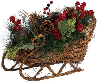 18In Christmas Sleigh With Pine, Pinecones And Berries Artificial Christmas Arrangement