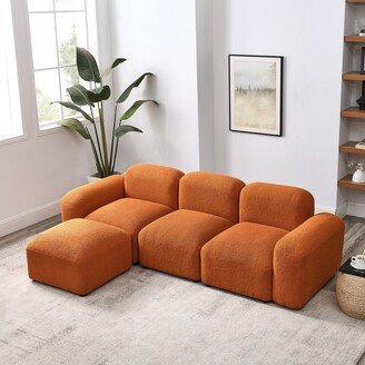 EDWINRAYLLC L-Shape DIY Modular Sectional Sofa, Teddy Fabric Livingroom Sofa, Sofa Suitable for Family Living Room, Apartment, Orange