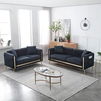 Calnod Velvet Upholstered Sofa Set, 3-Seat Sofa & Loveseat with Removable Cushions, 4 Pillows & Metal Legs