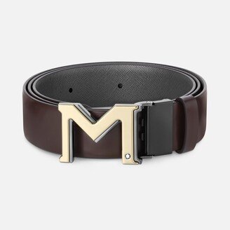 M Buckle Brown/gray 35 Mm Reversible Leather Belt