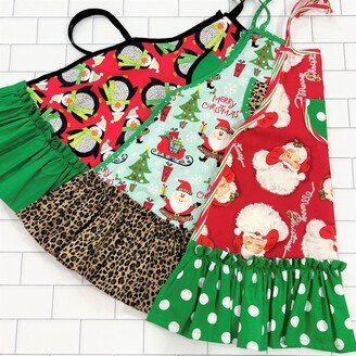 Christmas Aprons For Children, Cute Kids Aprons, Holiday Apron Girls, Ruffled Apron, Party